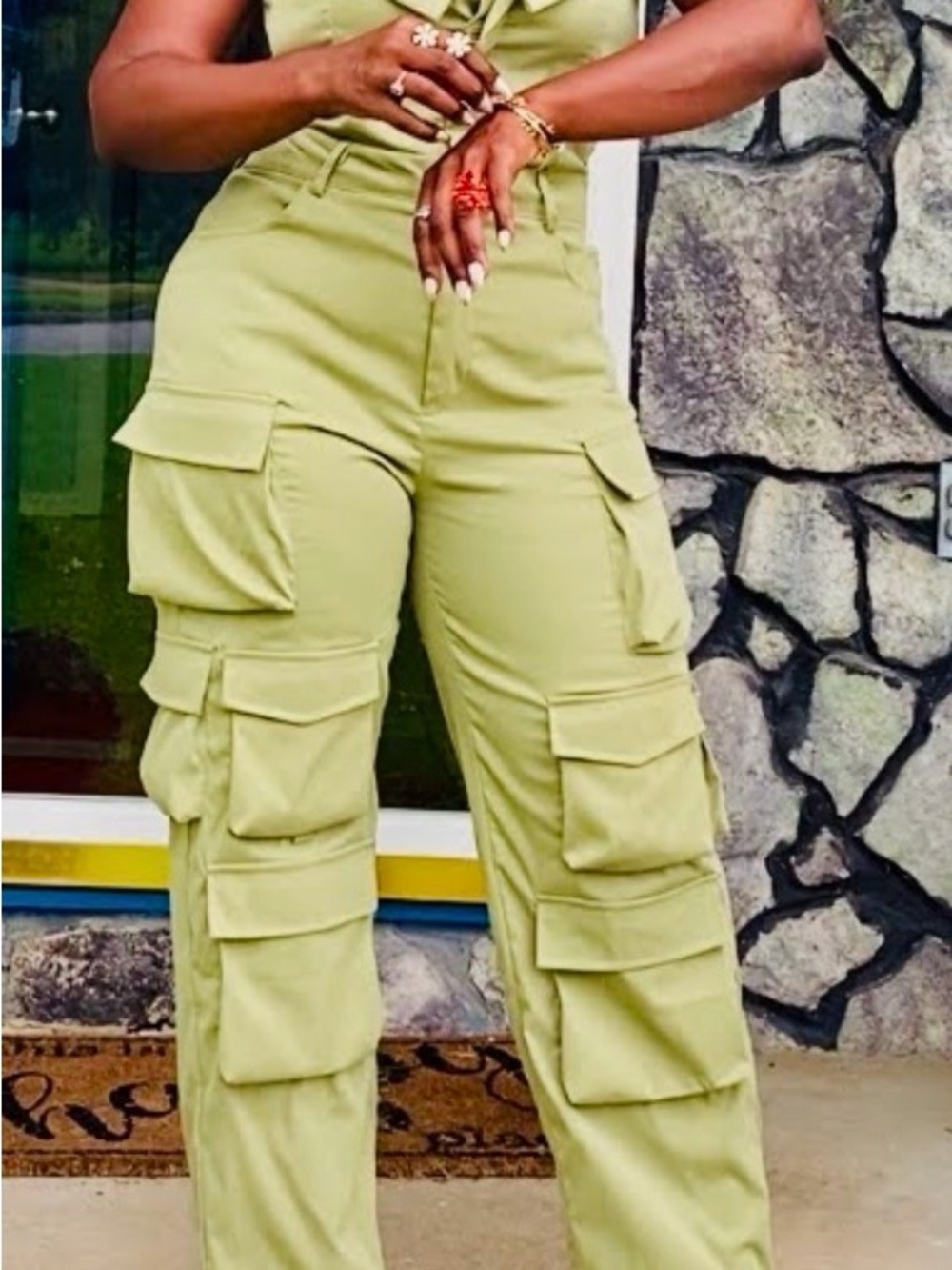 SHEIN Light Lime Cargo Jumpsuit with Multi Pockets - Picture 2 of 4